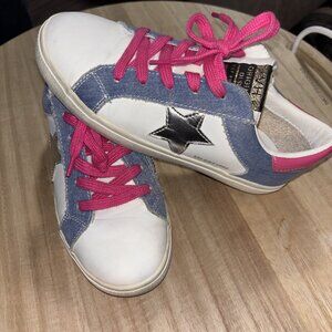 Vintage Havana Sneakers Women's Sz 5 White Leather Denim Pink Zip Closure